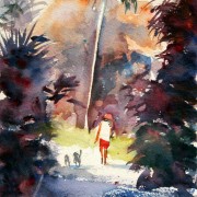 Walk in the park, watercolour 18 x 27cm