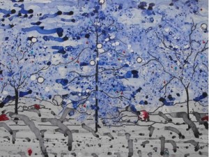 Alien Landscape, 60 X 45cm, Ink & watercolour on Yupo paper by Annette Ire.and