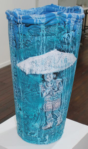 MEMORY JAR, ASHER IN THE RAIN 2020 Acrylic and enamel on white raku 56 x 31cm