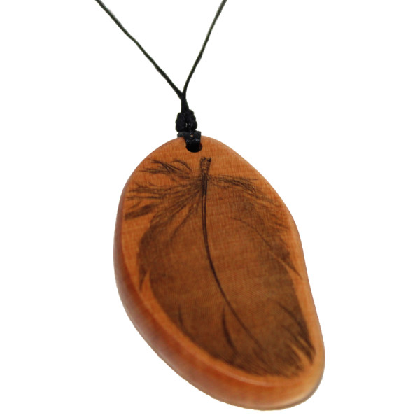 Bluebottle-Art_Pendant-feather-print-huon-pine