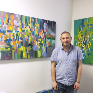 Nigel Matejcic with artworks