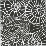 82 Martina Ah Sam Deep Barra Dreams, 2020Linocut print on paper, 12 x 12cm Catching the elusive Barra. The continuous concentric circle patterns indicate indigenous waterholes.Current bid as at 3:30pm 13 November 2020: $30