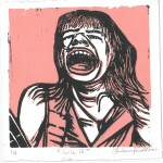 44 Andrew Sewell Susie Q, 2020Colour woodblock print, 12 x 12cm I am a printmaker whose focus is on creating Pop Art inspired music portraits, celebrating our modern deities.Current bid as at 3:30pm 13 November 2020: $20