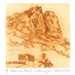 56 Sandi Hook From the foot of Cootharinga, 2020Drypoint on copper, 12 x 12cm  From quick observational drawings of Castle Hill, this print represents an immediate response to the majestic, iconic symbol of Townsville.Current bid as at 3:30pm 13 November 2020: $60