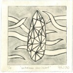 83 Danish Quapoor unknown omniscient, 2019Acetate drypoint etching on fabriano rosapina, 12 x 12cm  Crystals, dark matter and tendrils are consistent iconography in my work. This particular work alludes to unknown gems hidden at the bottom of the ocean.Current bid as at 3:30pm 13 November 2020: $20